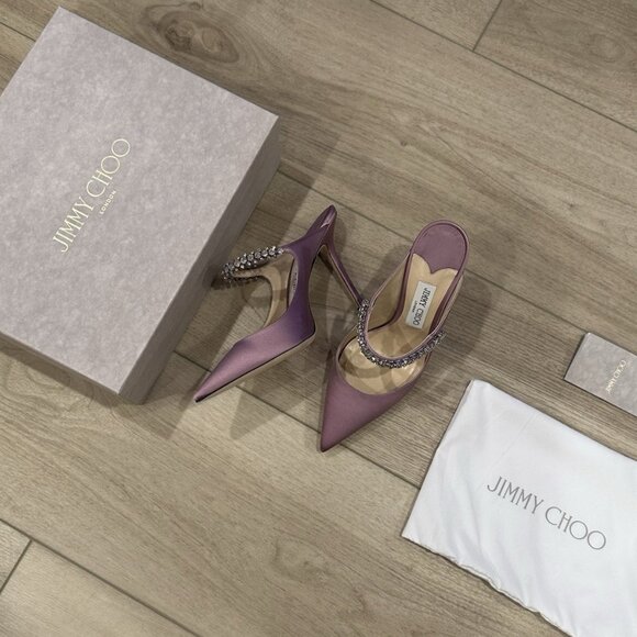 Jimmy Choo Bing 100 Lilac Satin EU 39 US 8.5 Light Purple Crystal Embellishment - Picture 1 of 15